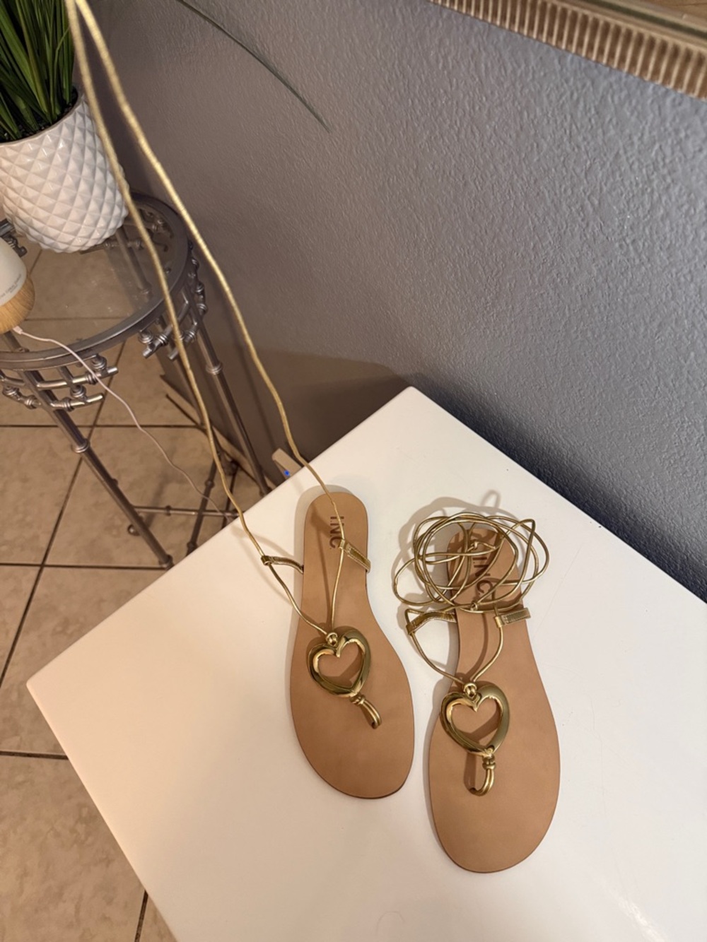 INC International Concepts Gold Lace-Up Heart Sandals